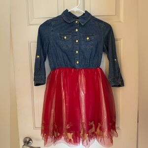 SOLD - Girls Lilt Denim Tutu Dress with Glitter Reindeer - Size L (10/12)